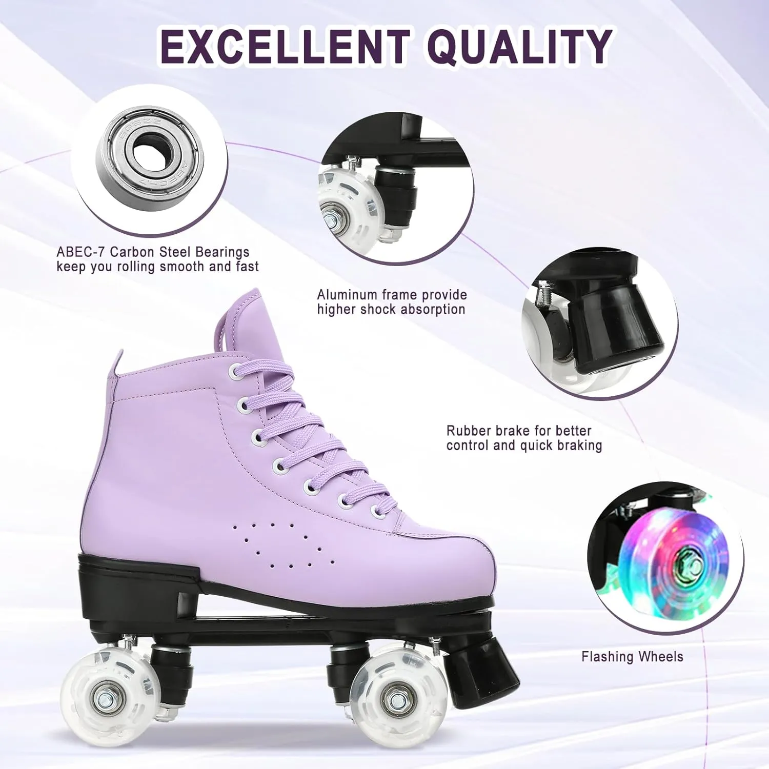 Cowhide High-Top Roller Skates - Classic Double Row Four-Wheel Skates for Men, Women & Girls