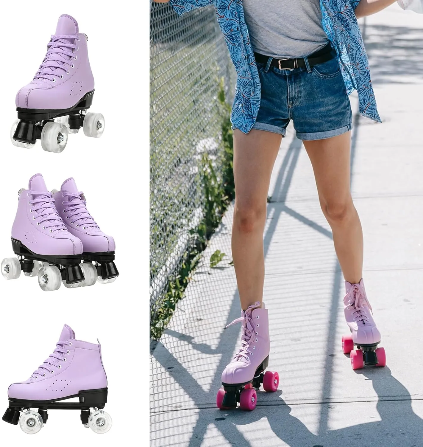 Cowhide High-Top Roller Skates - Classic Double Row Four-Wheel Skates for Men, Women & Girls