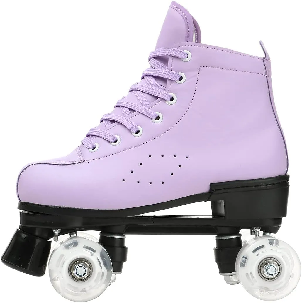 Cowhide High-Top Roller Skates - Classic Double Row Four-Wheel Skates for Men, Women & Girls