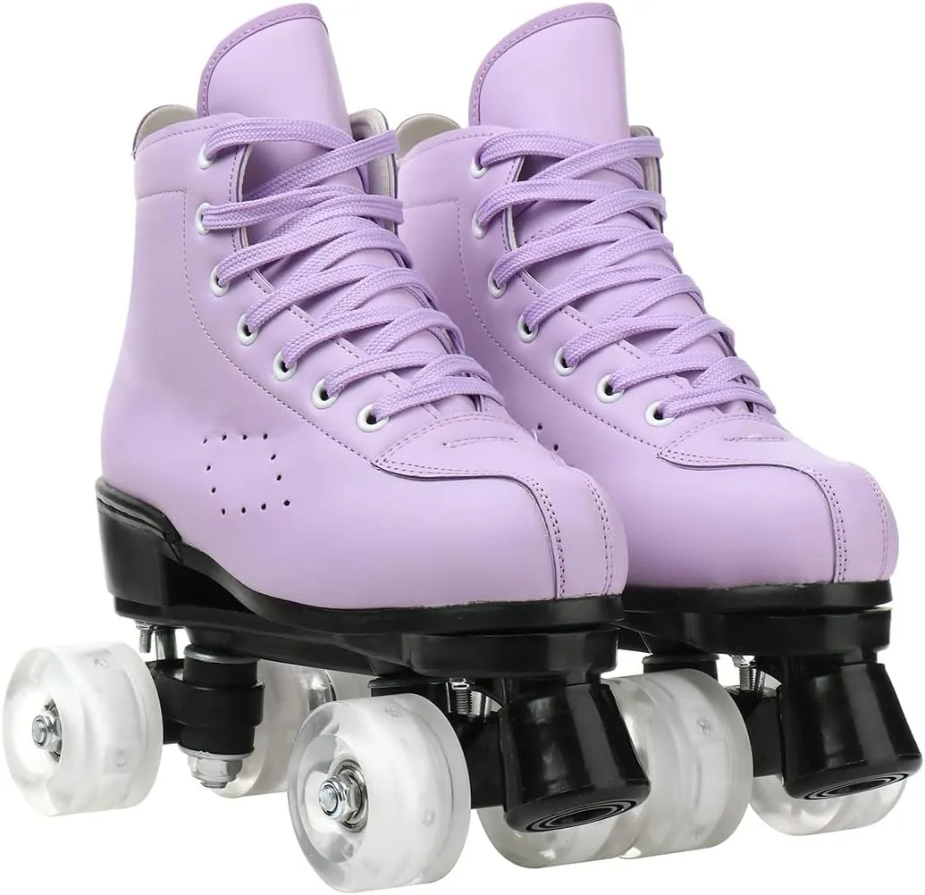 Cowhide High-Top Roller Skates - Classic Double Row Four-Wheel Skates for Men, Women & Girls