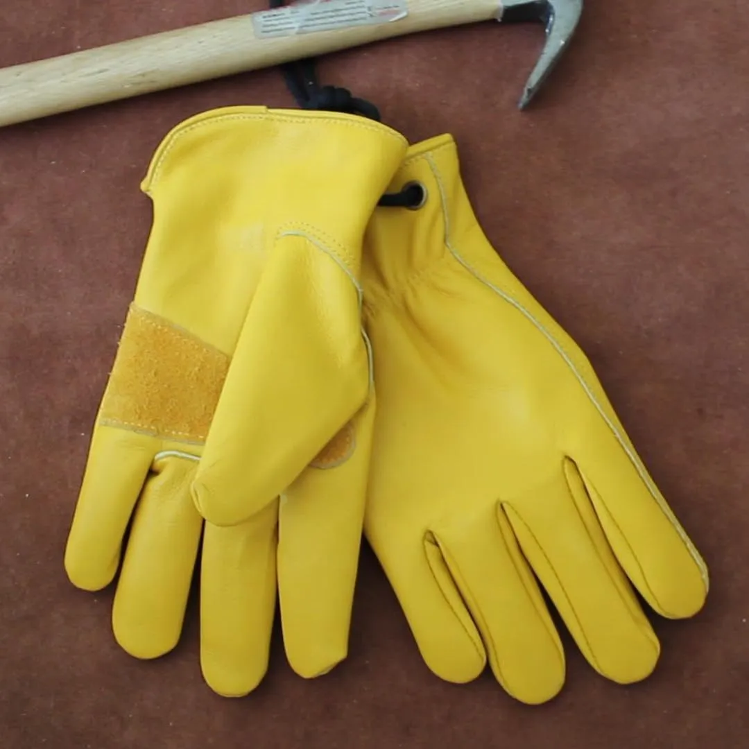 Cowhide Leather Work Gloves for Construction, Yardwork, Gardening with Reinforced Palm for Men & Women