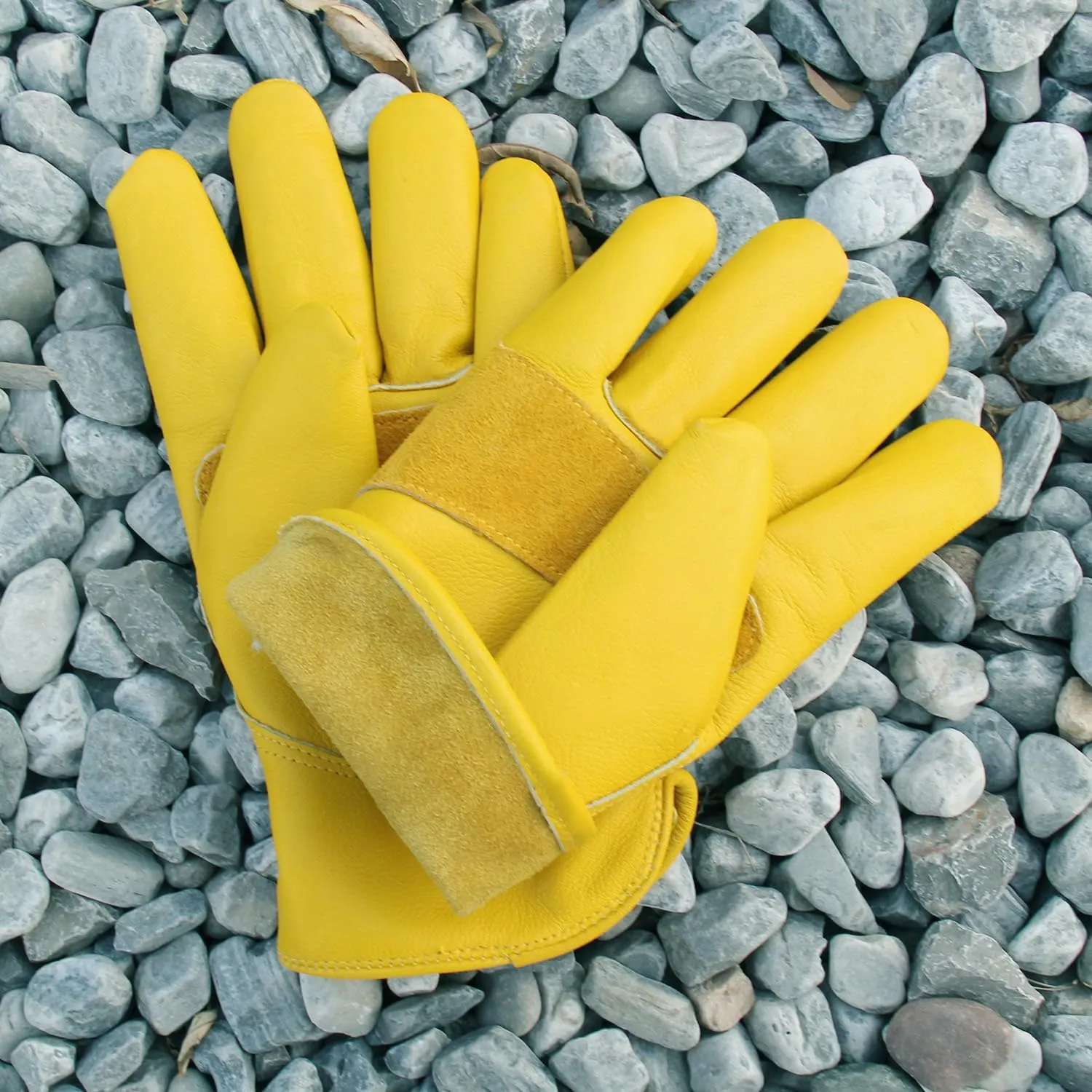 Cowhide Leather Work Gloves for Construction, Yardwork, Gardening with Reinforced Palm for Men & Women