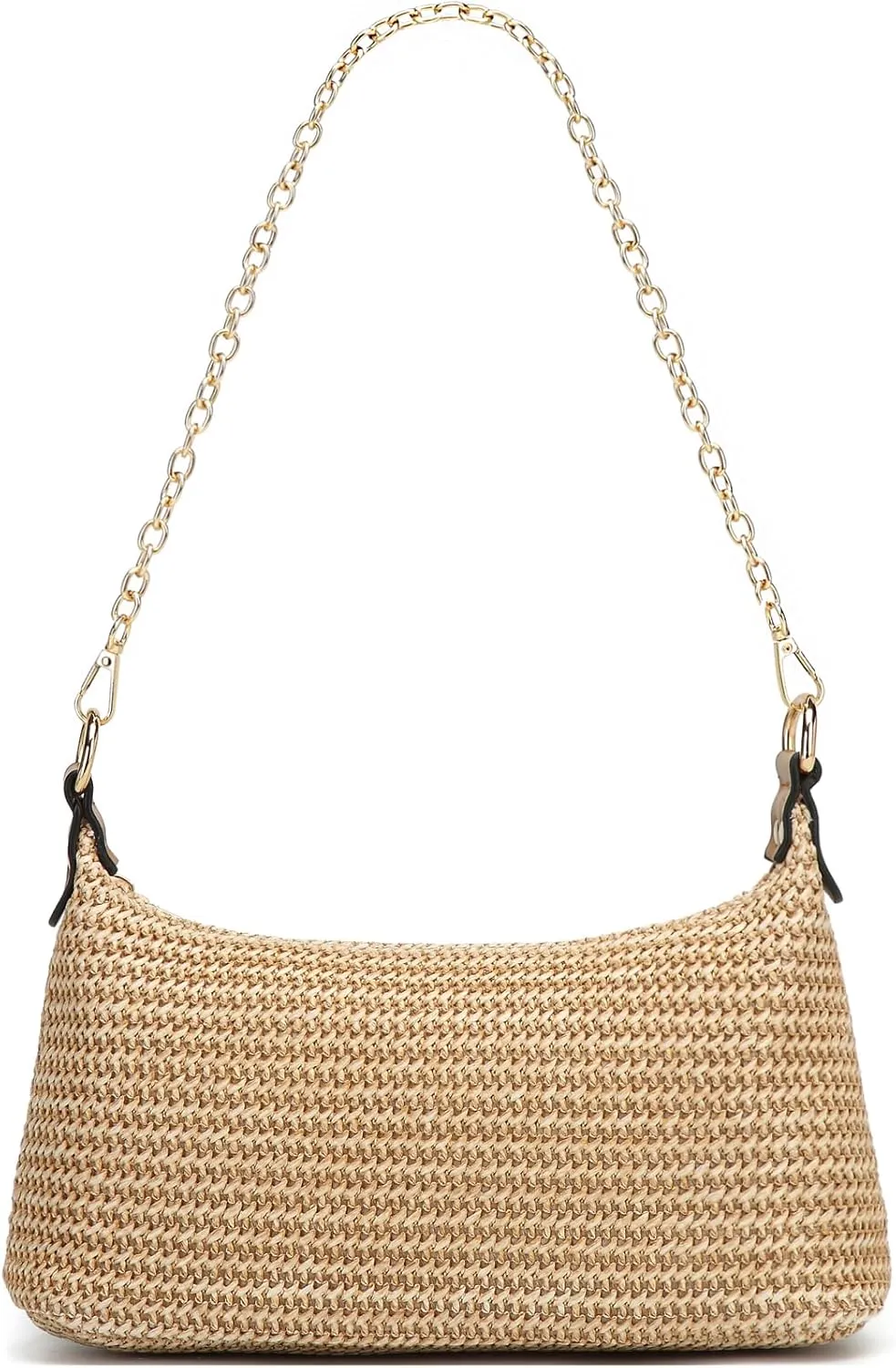 CROJUYI Straw Shoulder Bag for Women Soft Small Woven Shoulder Purse Handbag,Beach Tote Straw Bag for Summer