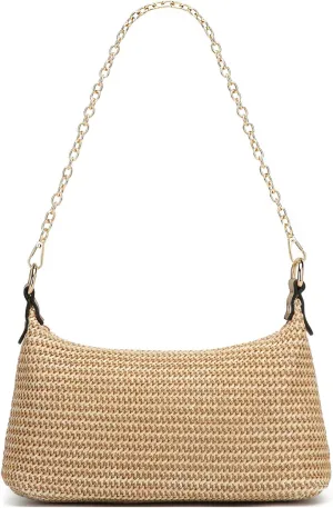 CROJUYI Straw Shoulder Bag for Women Soft Small Woven Shoulder Purse Handbag,Beach Tote Straw Bag for Summer