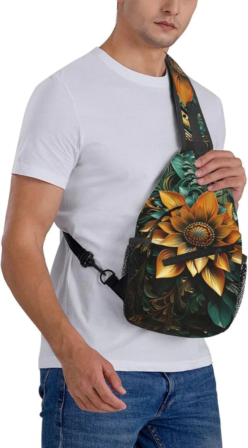 Crossbody Sling Backpack Sling Bag For Men Women Cross Chest Bag Shoulder Bag Carved Flower Travel Hiking Daypack