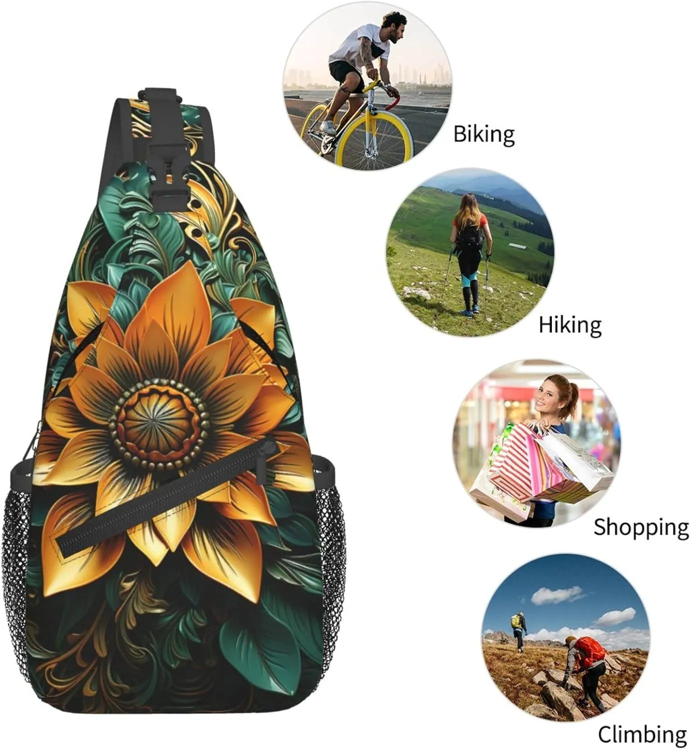 Crossbody Sling Backpack Sling Bag For Men Women Cross Chest Bag Shoulder Bag Carved Flower Travel Hiking Daypack
