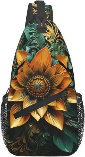 Crossbody Sling Backpack Sling Bag For Men Women Cross Chest Bag Shoulder Bag Carved Flower Travel Hiking Daypack