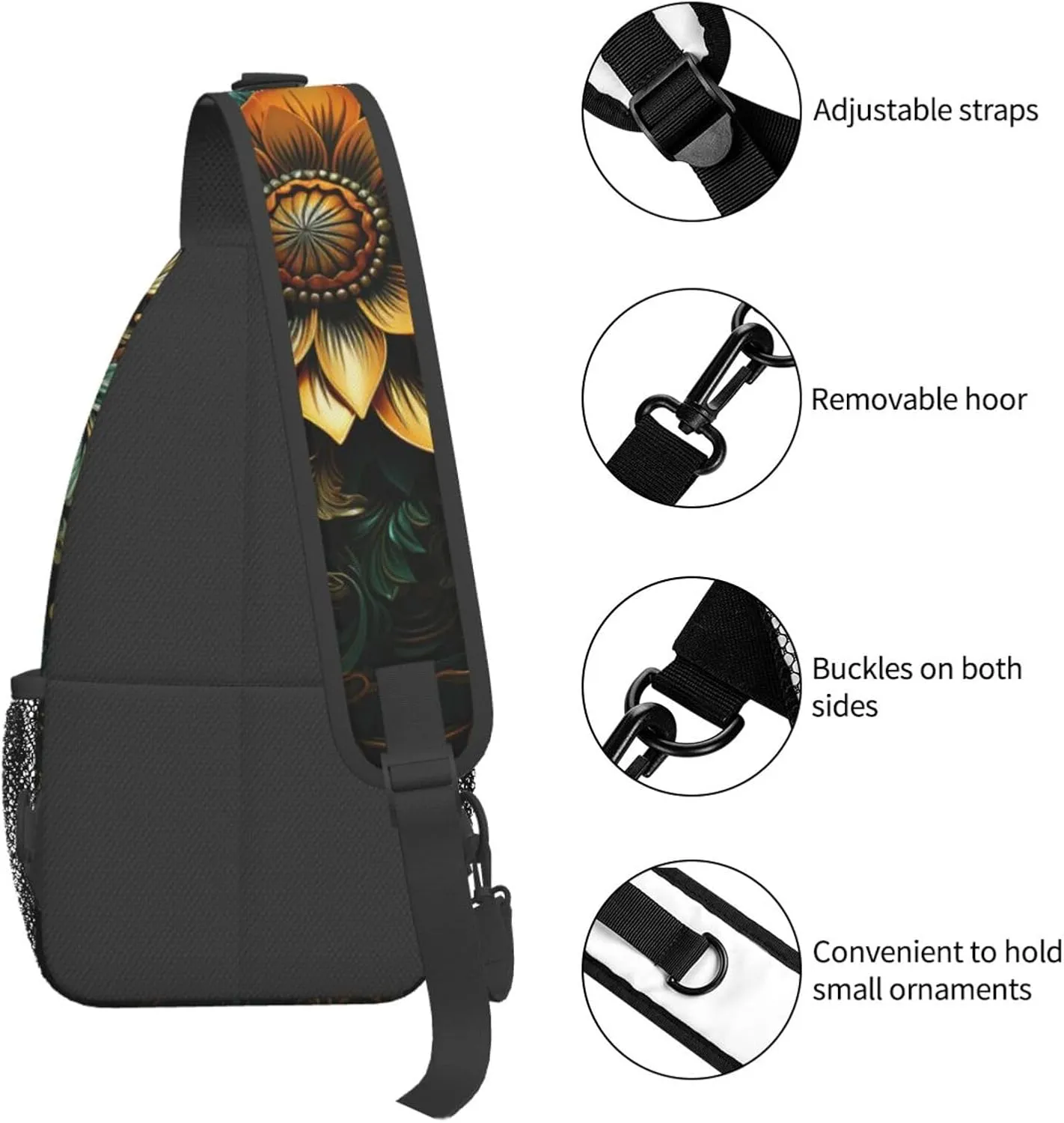 Crossbody Sling Backpack Sling Bag For Men Women Cross Chest Bag Shoulder Bag Carved Flower Travel Hiking Daypack