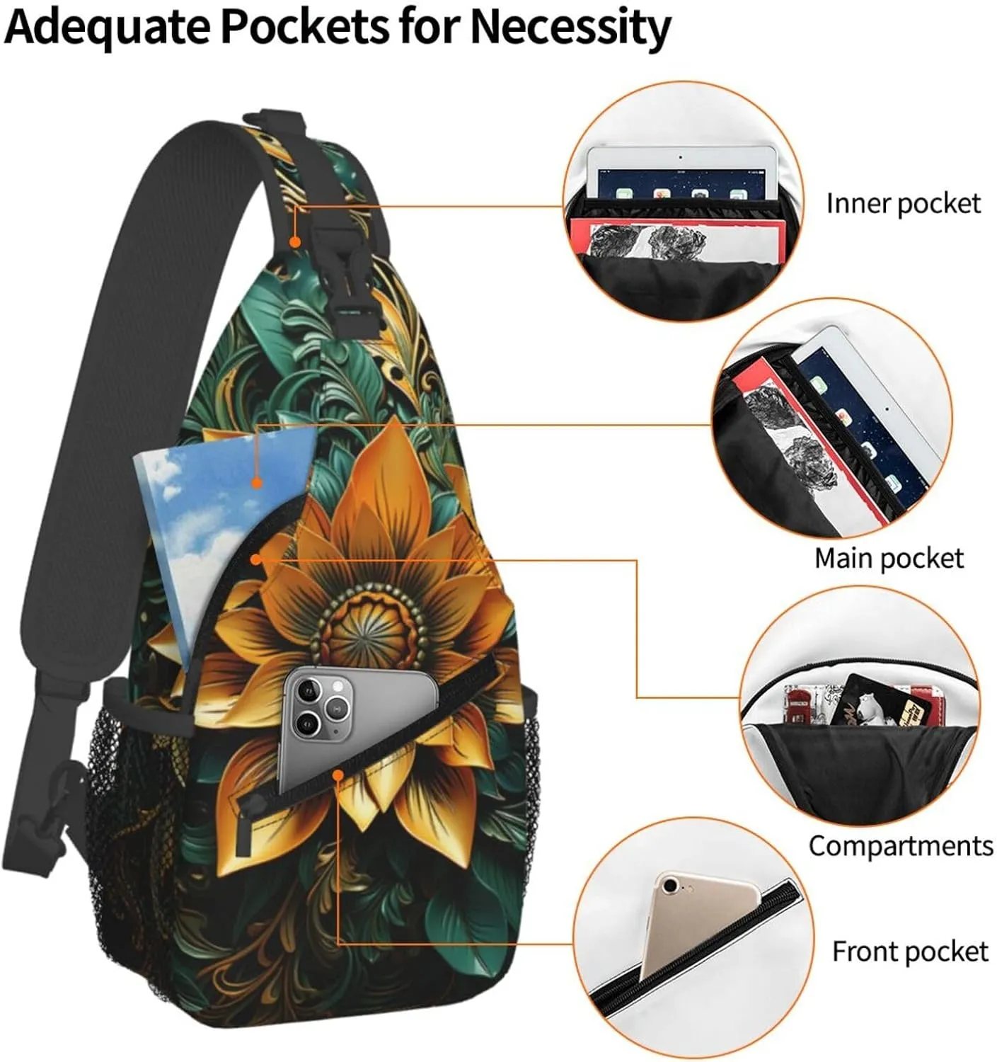 Crossbody Sling Backpack Sling Bag For Men Women Cross Chest Bag Shoulder Bag Carved Flower Travel Hiking Daypack