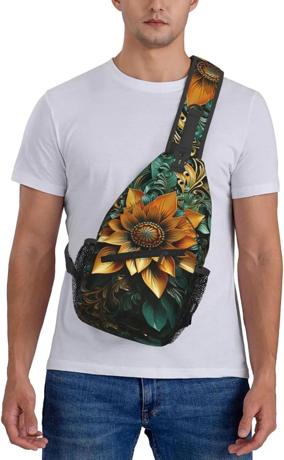 Crossbody Sling Backpack Sling Bag For Men Women Cross Chest Bag Shoulder Bag Carved Flower Travel Hiking Daypack
