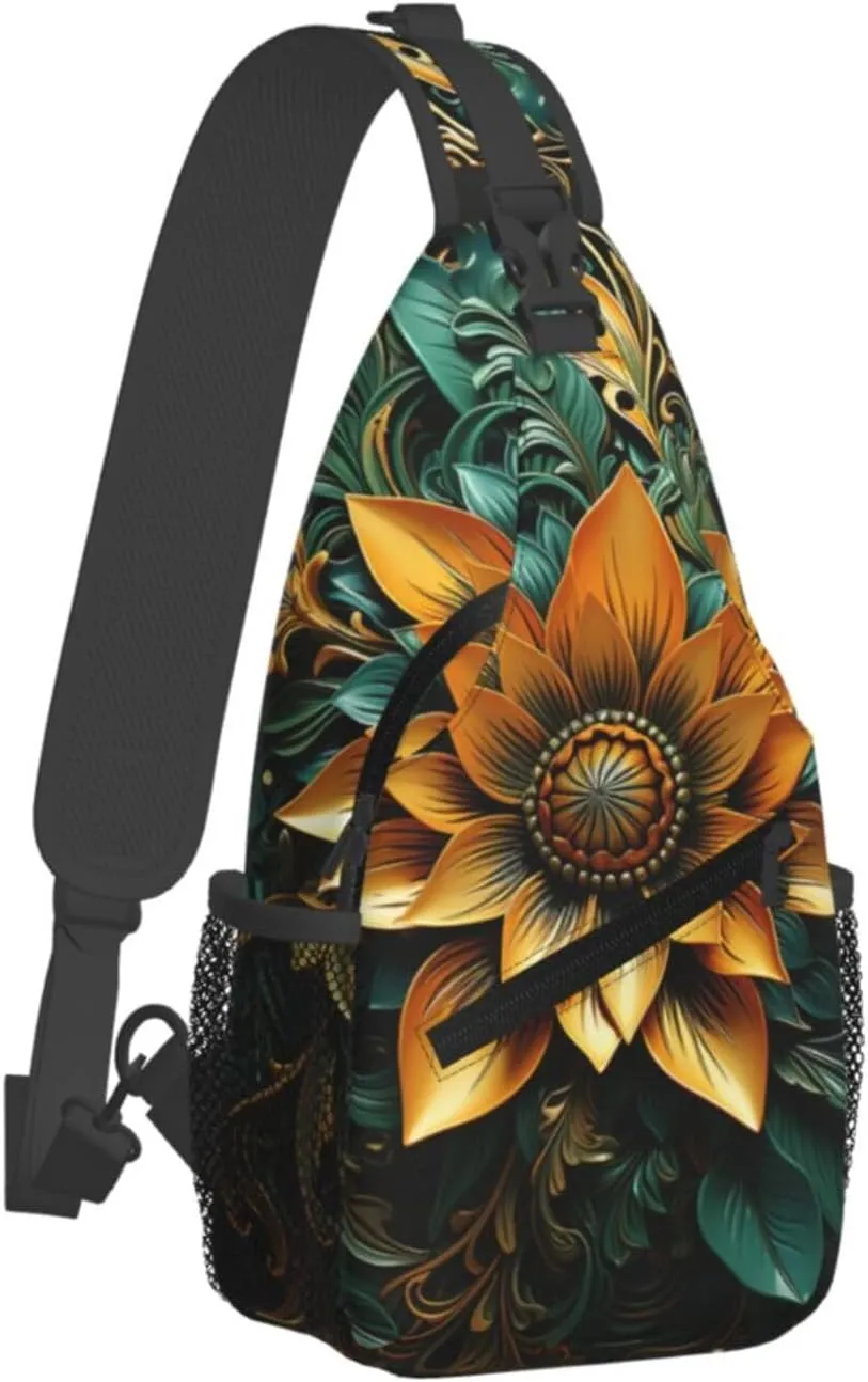 Crossbody Sling Backpack Sling Bag For Men Women Cross Chest Bag Shoulder Bag Carved Flower Travel Hiking Daypack