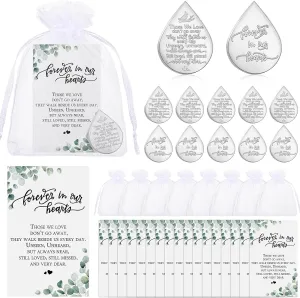 Ctosree 100 Sets Mini Tear Shaped Memorial Ornament Includes Tear Drop Shaped Ornament Memorial Pocket Token Funeral Prayer Cards and Organza Bags for Funeral Sympathy Gifts