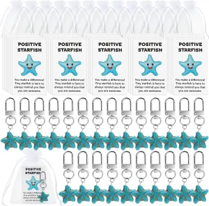 Cunno 90 Pcs/30 Set Starfish Story Gifts Bulk Employee Appreciation Gifts Set You Make a Difference 2 x 3 Inch Positive Card Starfish Keychain Mini Keepsake Organza Bags for Christmas Teacher Staff