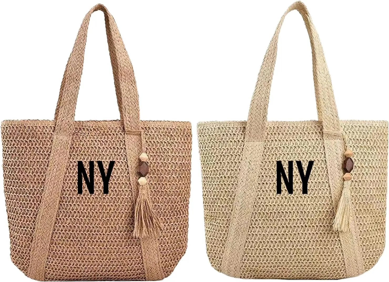 Custom Embroidery Straw Beach Bag with Your Text/Name,Personalized Women Woven Tote Bag,Handbag for Travel,Vacation