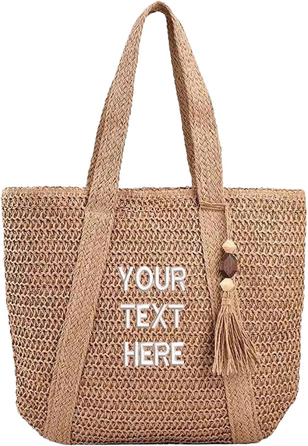 Custom Embroidery Straw Beach Bag with Your Text/Name,Personalized Women Woven Tote Bag,Handbag for Travel,Vacation