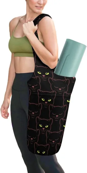 Cute Black Cats Yoga Mat Bags for Women Extra Large Yoga Bag Carrier Tote Holder Yoga Accessories