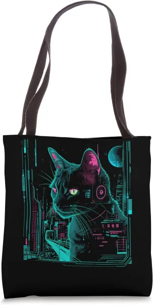 Cyberpunk Cat with cybernetic enhancements Tote Bag