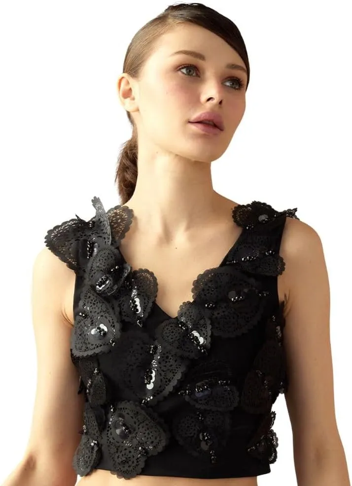Cynthia Rowley Elle Embellished Heart Top (US, Alpha, X-Small, Regular, Regular, Black)