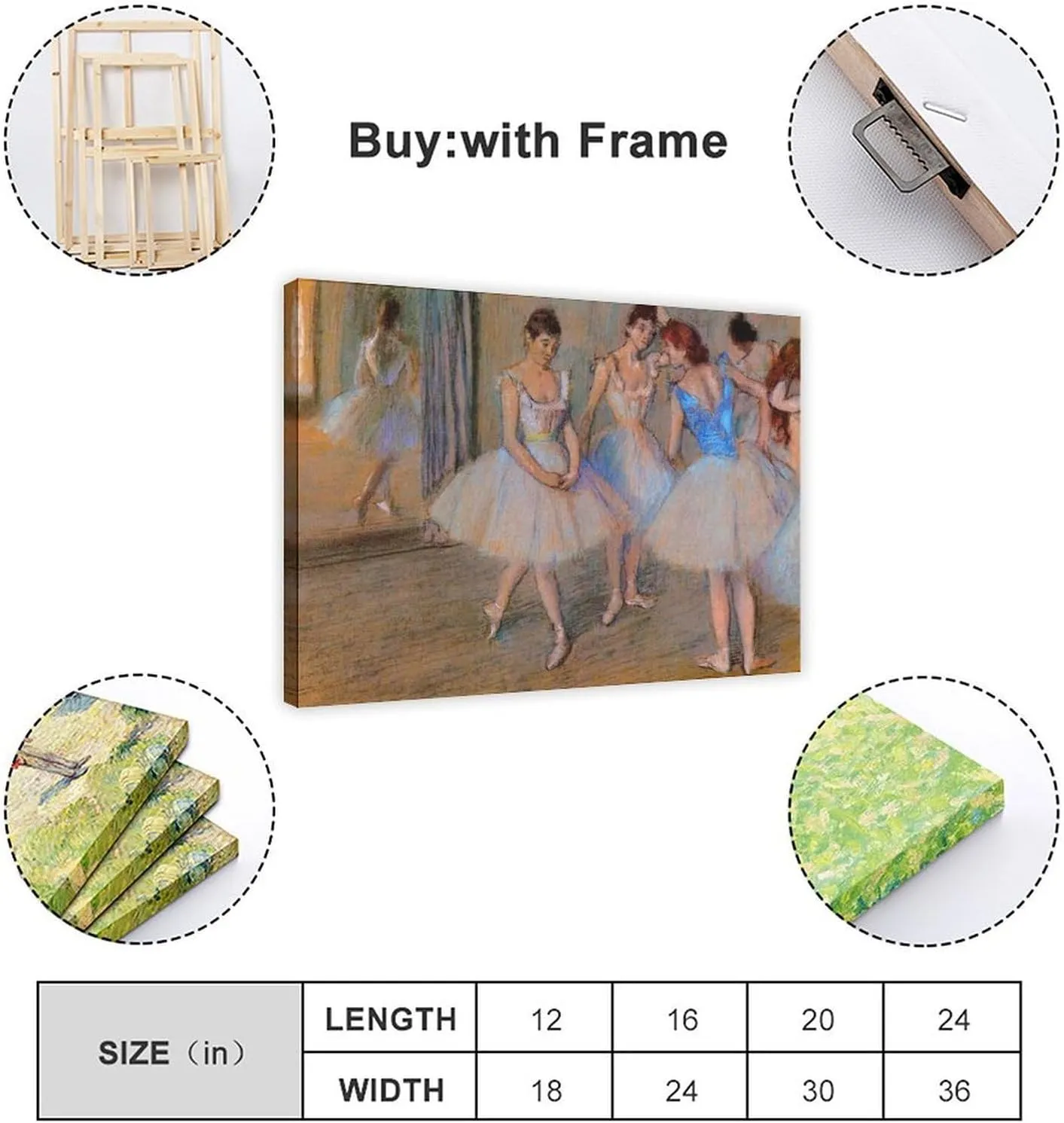 Dancers in A Studio by Edgar Degas Poster Print for Teen Boys Room Wall Art Canvas Painting Print Frame-style 20x30inch(50x75cm)