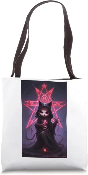 Dark Witch Kitty Hail Satan Pentagram Goth Tote Bag