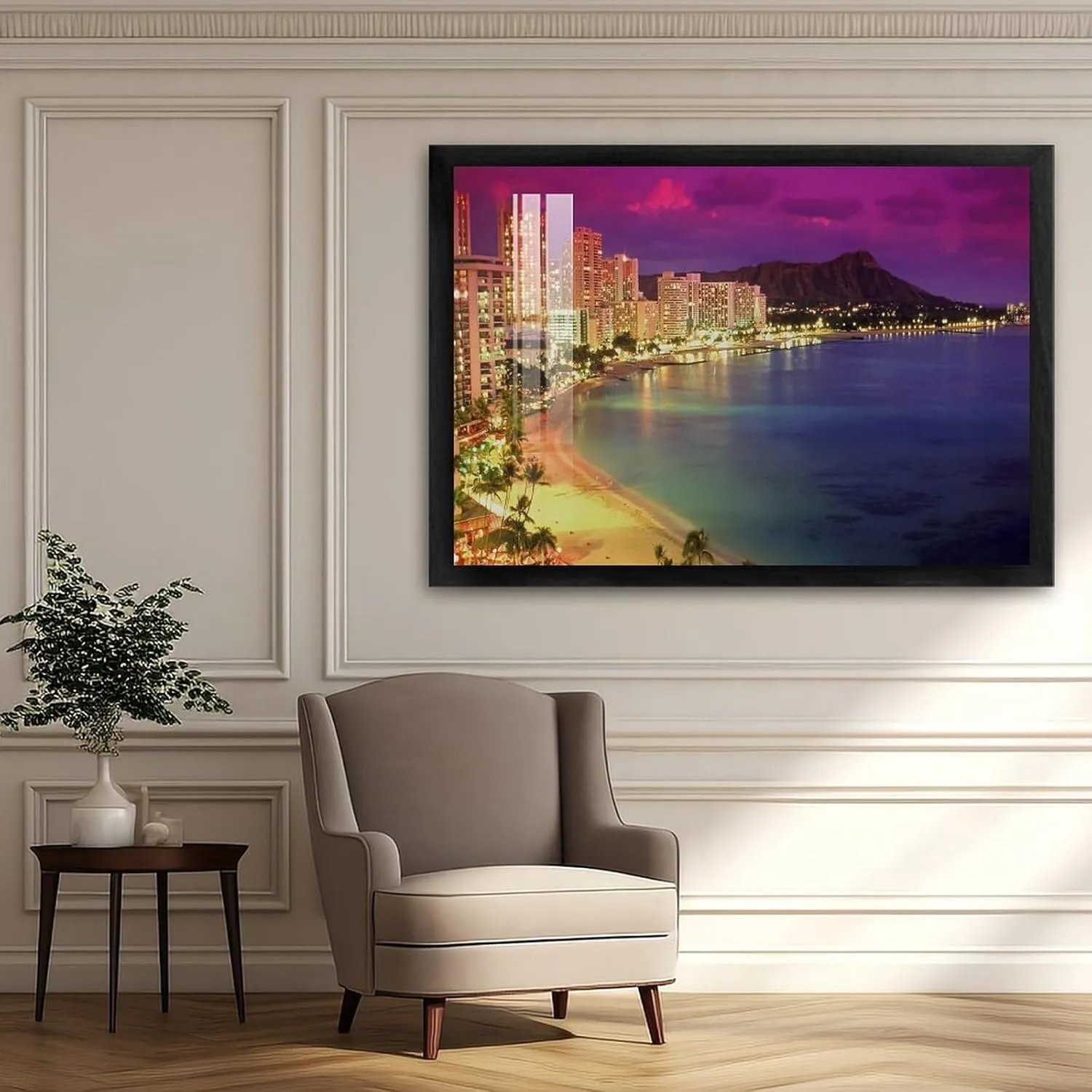 DDQXC Miami Beach Night View Decoration Poster Canvas Art Poster And Wall Art Picture Print Modern Family Bedroom Decor Posters 16x24inch(40x60cm), Aluminum Black-style