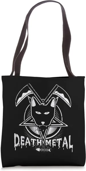 Death Metal Cat Hail Satan Kitten Black Heavy Rock Music Tote Bag