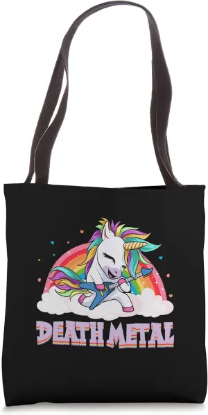 Death Metal Unicorn Rainbow Goth Genre Punk Music Magical Tote Bag