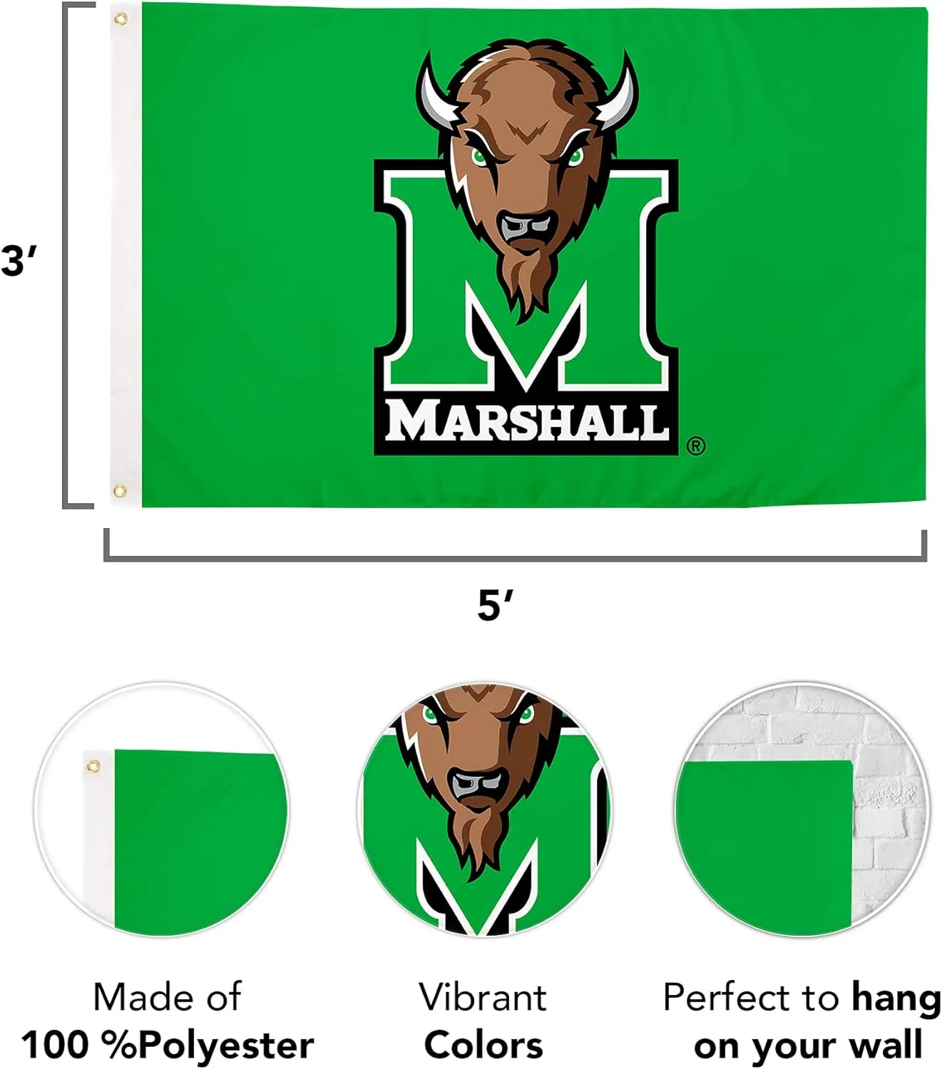 Desert Cactus Marshall University MU Flag - 3 x 5 Feet Thundering Herd Banner, Indoor/Outdoor Durable Fabric, 100% Polyester Design (Style 1)