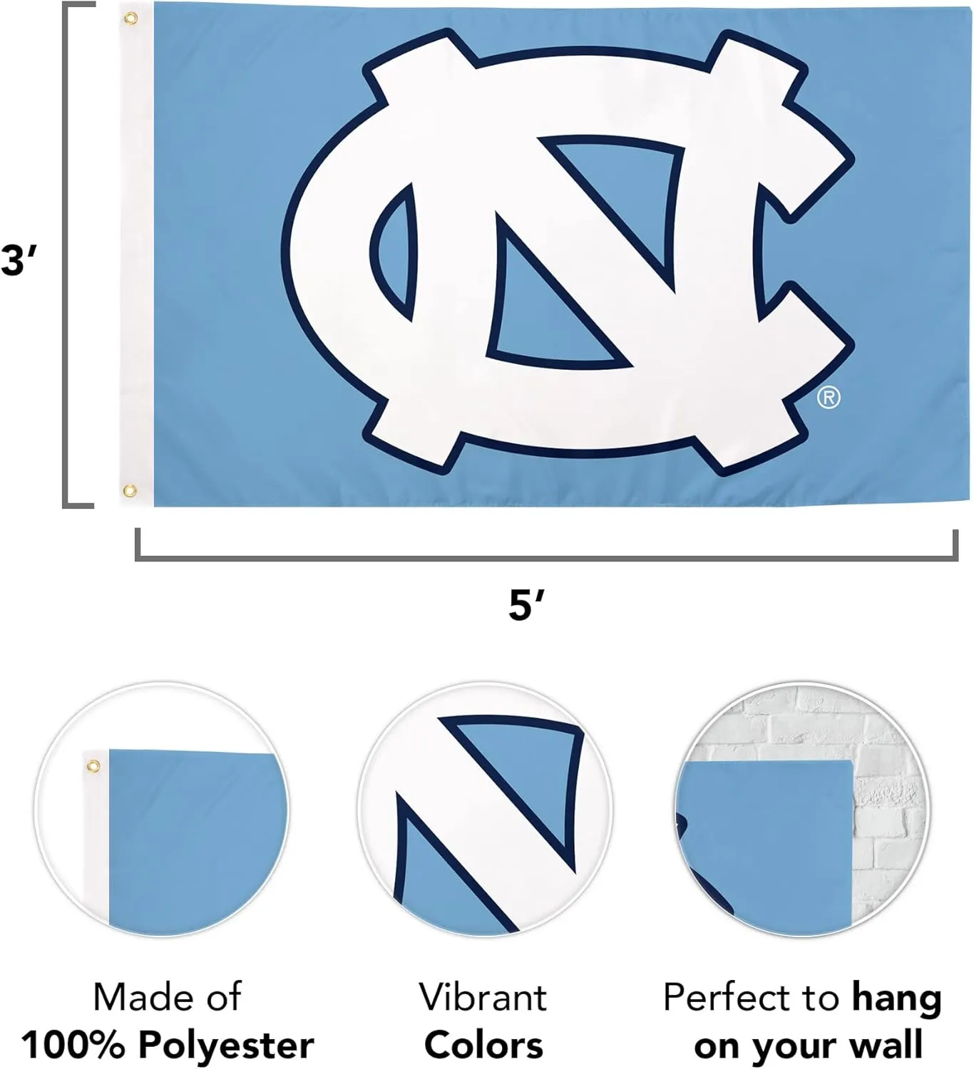 Desert Cactus University of North Carolina UNC Flag - 3 x 5 Feet Heels Banner, Indoor/Outdoor Durable Fabric, 100% Polyester Design (Style 1)