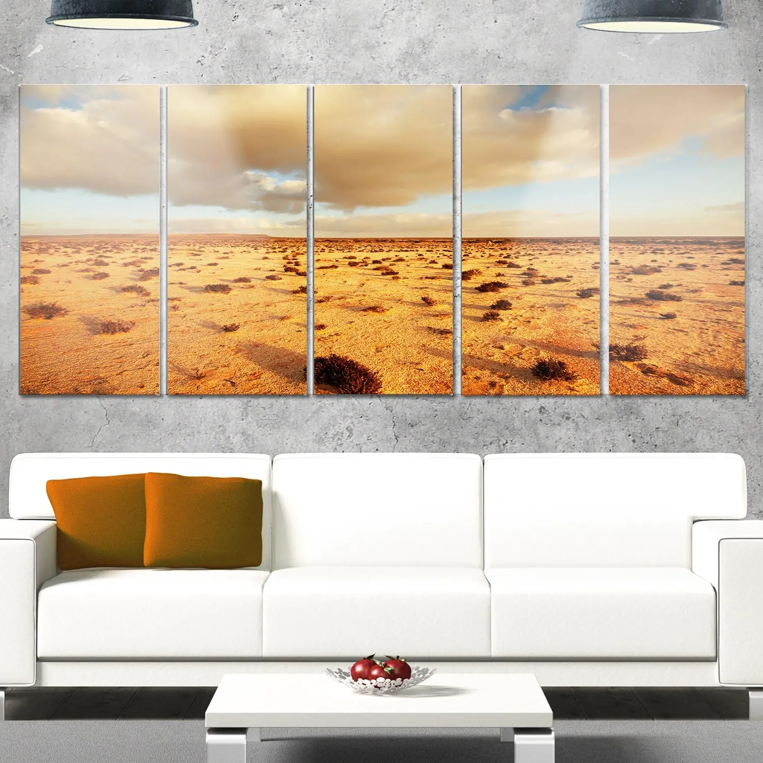 Designart Desert in Western Sahara-Landscape Canvas Metal Wall Art, 60x28-5 Equal Panels, Brown