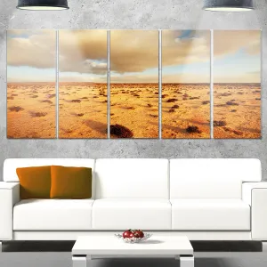 Designart Desert in Western Sahara-Landscape Canvas Metal Wall Art, 60x28-5 Equal Panels, Brown