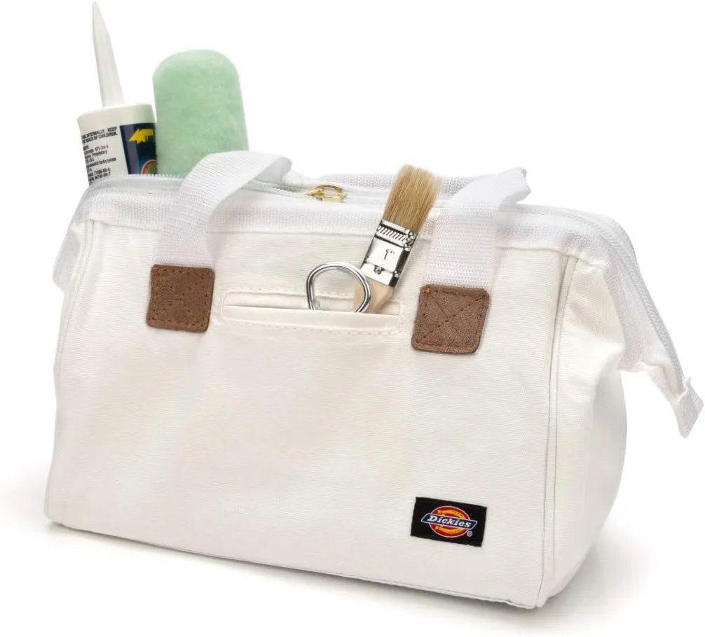 Dickies 12-Inch Durable Canvas Work Bag for Painters, Carpenters, and Builders, Heavy-Duty Zipper, Reinforced Handles, White
