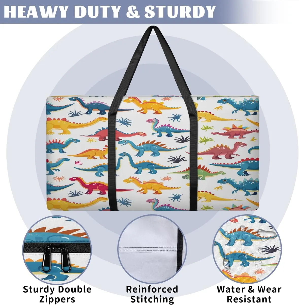 Dinosaur Cute Dino Extra Large Moving Bags with Zippers & Carrying Handles, XXL Heavy-Duty Storage Tote Moving Boxes for Space Saving