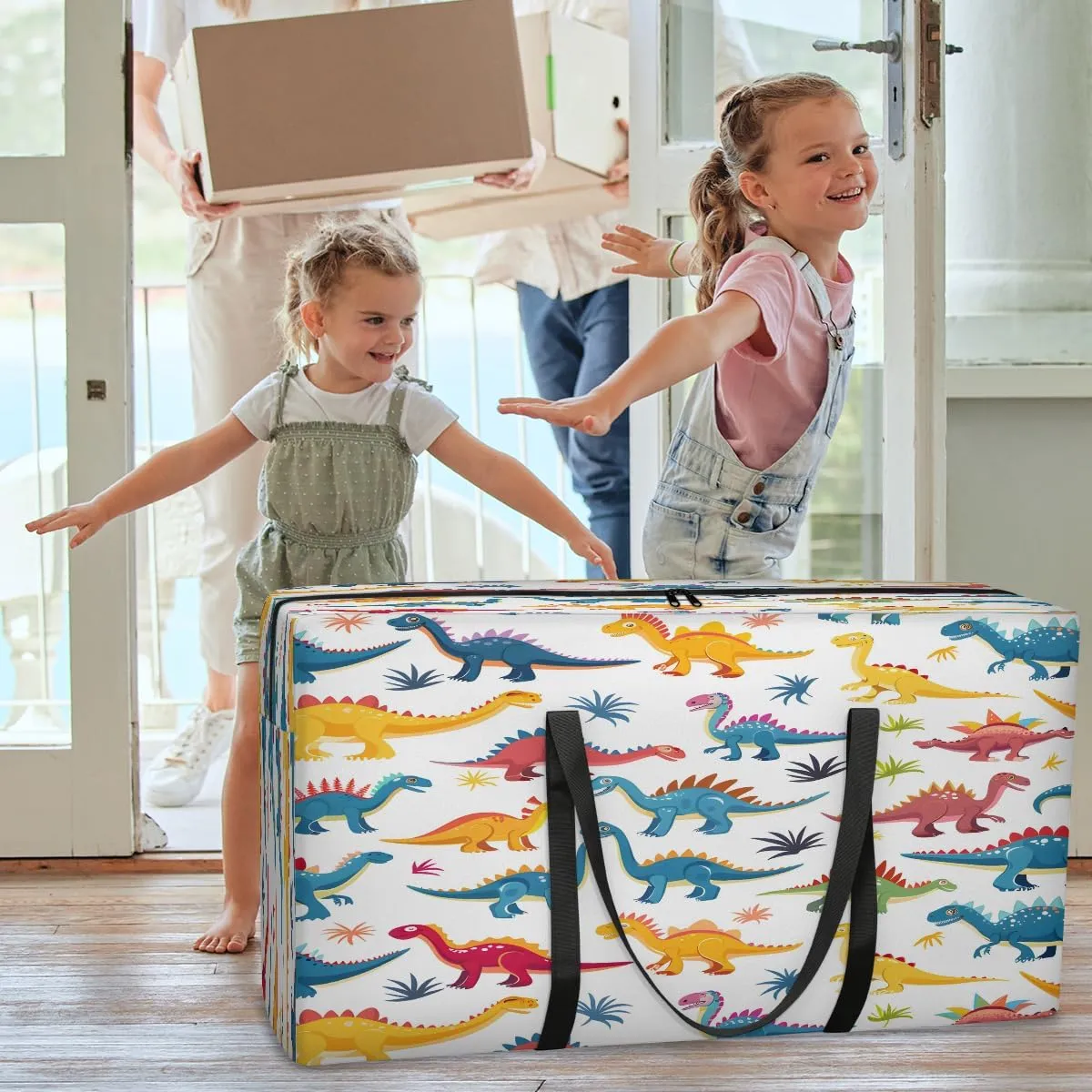 Dinosaur Cute Dino Extra Large Moving Bags with Zippers & Carrying Handles, XXL Heavy-Duty Storage Tote Moving Boxes for Space Saving