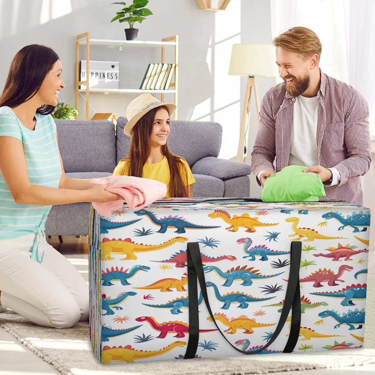 Dinosaur Cute Dino Extra Large Moving Bags with Zippers & Carrying Handles, XXL Heavy-Duty Storage Tote Moving Boxes for Space Saving