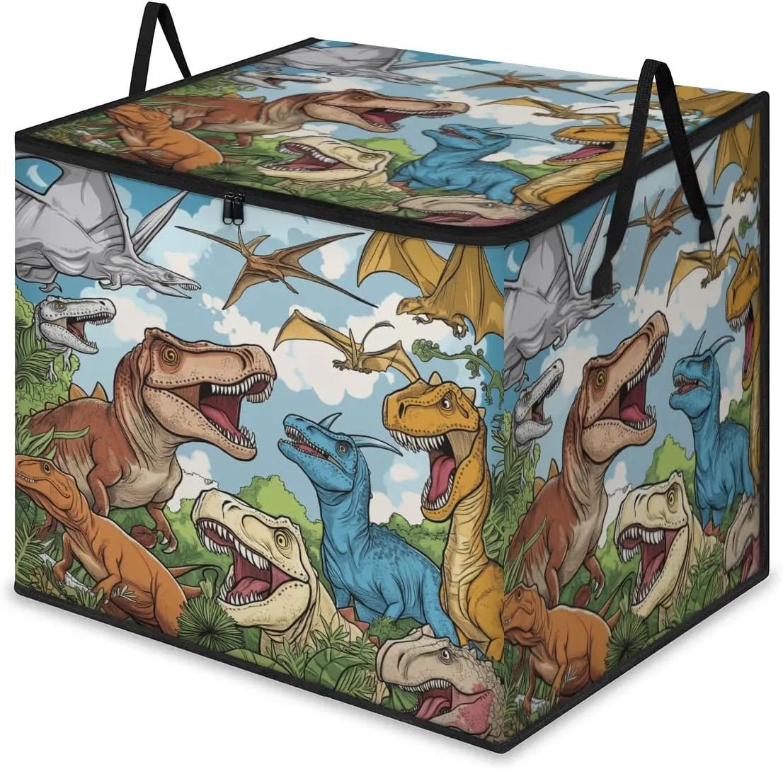 Dinosaur Large Storage Bags Pterosaur Tyrannosaurus Rex Foldable Clothes Storage Bins Blanket Organizers Storage Containers with Reinforced Handles for Closet Comforter Pillow Bedding