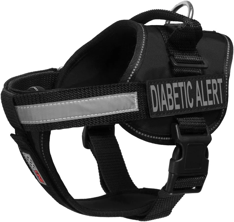 Dogline Unimax Multi-Purpose Vest Harness for Dogs with 2 Removable Diabetic Alert Patches and 2 Removable Side Utility Bags (Black, Large (28" - 38"))