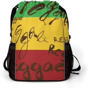 Drawstring Backpack Bag with Shoe Compartment Gym Sports Travel Dry And Wet Separation Light Jamaica Reggae(Reggae)