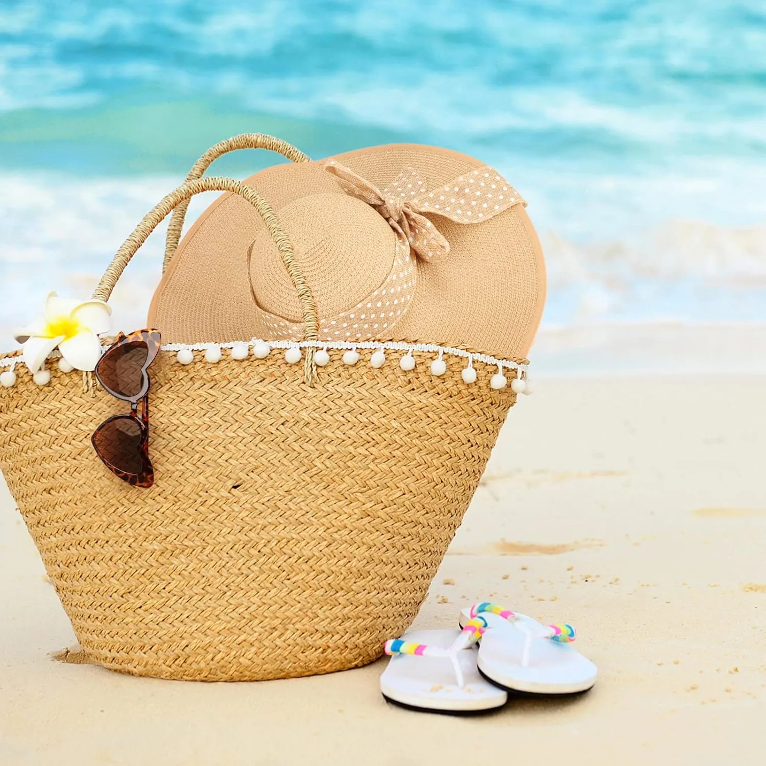 DRESHOW Beach Hats for Women Big Straw Wide Brim Summer Hat Floppy Foldable Roll up Cap Sun Hat UPF 50 