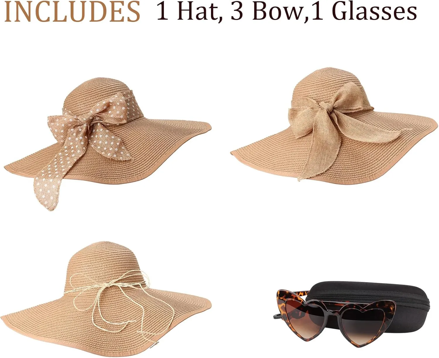 DRESHOW Beach Hats for Women Big Straw Wide Brim Summer Hat Floppy Foldable Roll up Cap Sun Hat UPF 50 