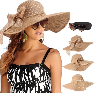 DRESHOW Beach Hats for Women Big Straw Wide Brim Summer Hat Floppy Foldable Roll up Cap Sun Hat UPF 50 