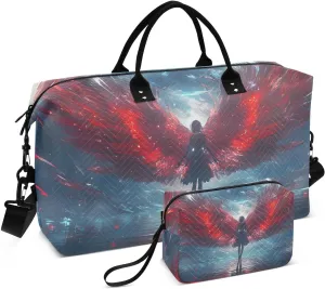 Duffel Bag for Traveling, Angel Wing Red Gym Bags with Multiple Interior Pockets for Women Men Toiletry Purse Included 20.5”x 1.9” x 13.8”