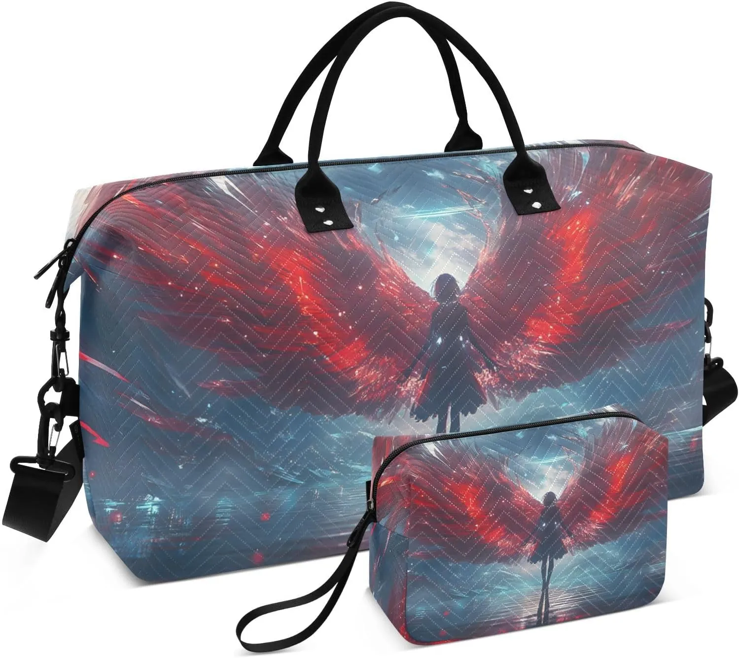 Duffel Bag for Traveling, Angel Wing Red Gym Bags with Multiple Interior Pockets for Women Men Toiletry Purse Included 20.5”x 1.9” x 13.8”