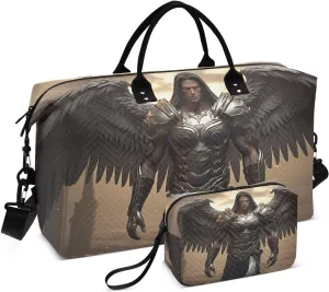 Duffel Bag for Traveling, Archangel Black Wing Gym Bags with Multiple Interior Pockets for Women Men Toiletry Purse Included 20.5”x 1.9” x 13.8”