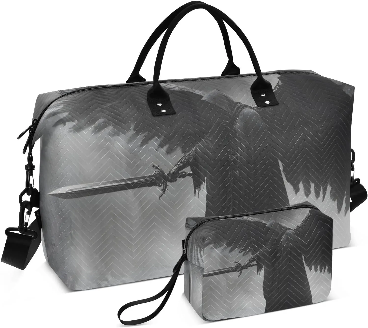 Duffel Bag for Traveling, Archangel Wing Black Gym Bags with Multiple Interior Pockets for Women Men Toiletry Purse Included 20.5”x 1.9” x 13.8”