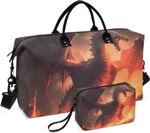 Duffel Bag for Traveling, Dragon Fire Wing Gym Bags with Multiple Interior Pockets for Women Men Toiletry Purse Included 20.5”x 1.9” x 13.8”