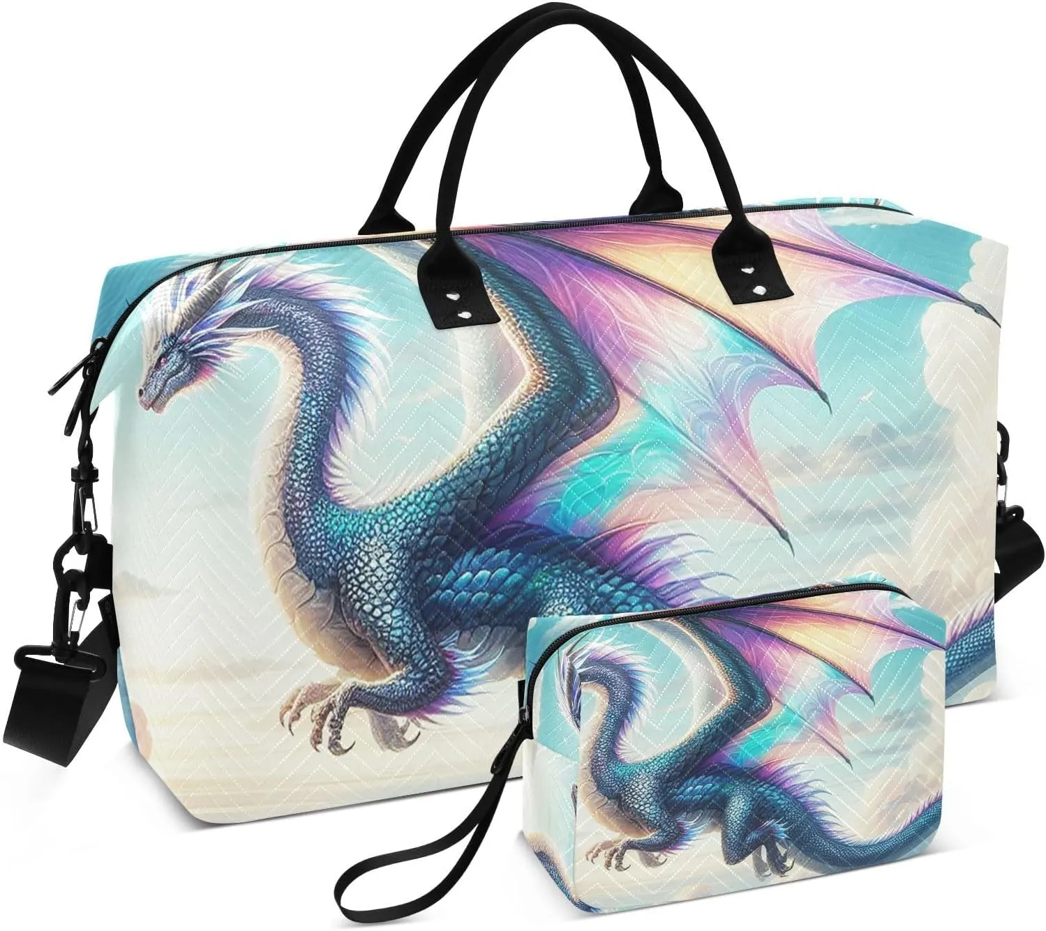 Duffel Bag for Traveling, Dragon Purple Big Wing Gym Bags with Multiple Interior Pockets for Women Men Toiletry Purse Included 20.5”x 1.9” x 13.8”