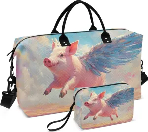 Duffel Bag for Traveling, Pig Fly Wing Gym Bags with Multiple Interior Pockets for Women Men Toiletry Purse Included 20.5”x 1.9” x 13.8”