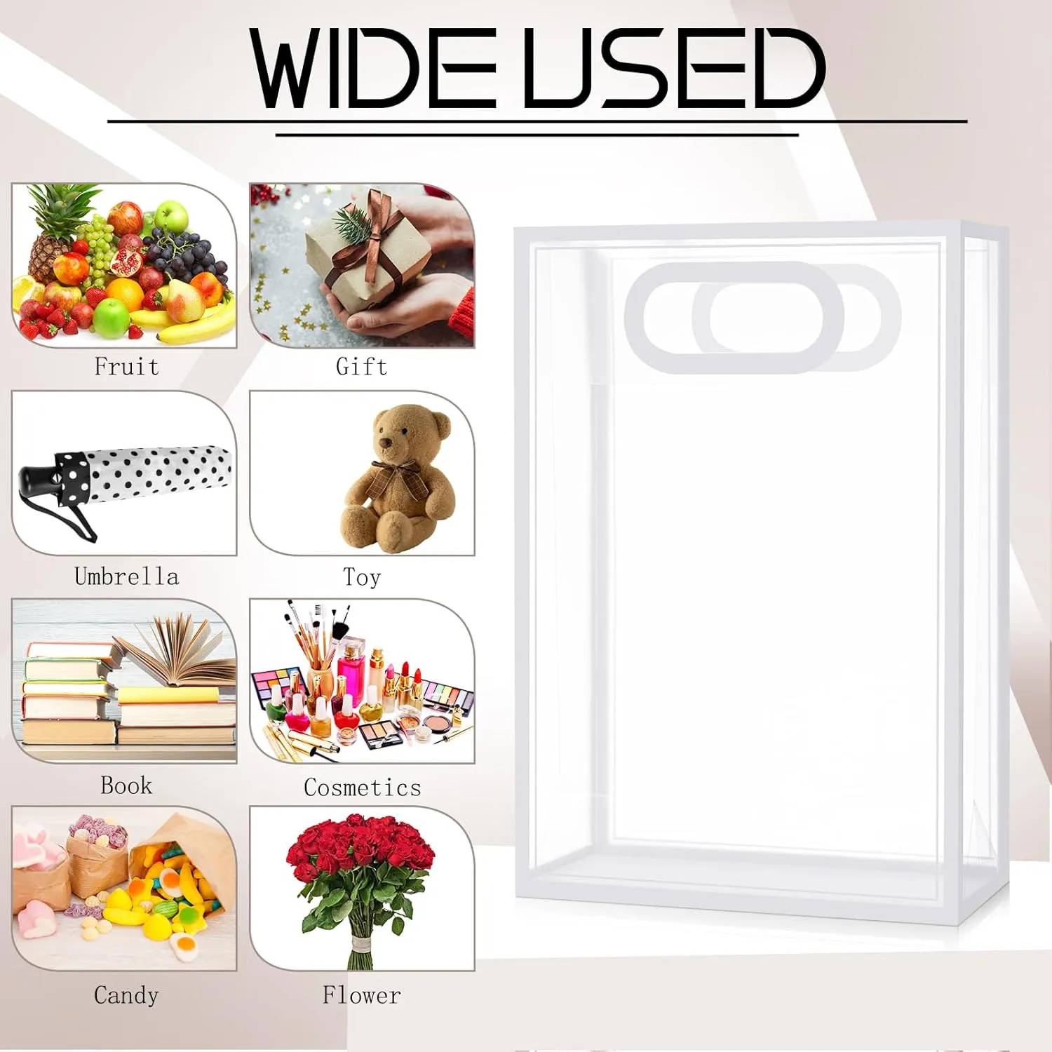 Dunzoom 20 Pcs Clear Plastic Gift Bag with Handles Reusable PP Favor Flower Bag for mother's Day Wedding Bridal Birthday Graduation(10.2 x 7.1 x 3.2'',White Trim)