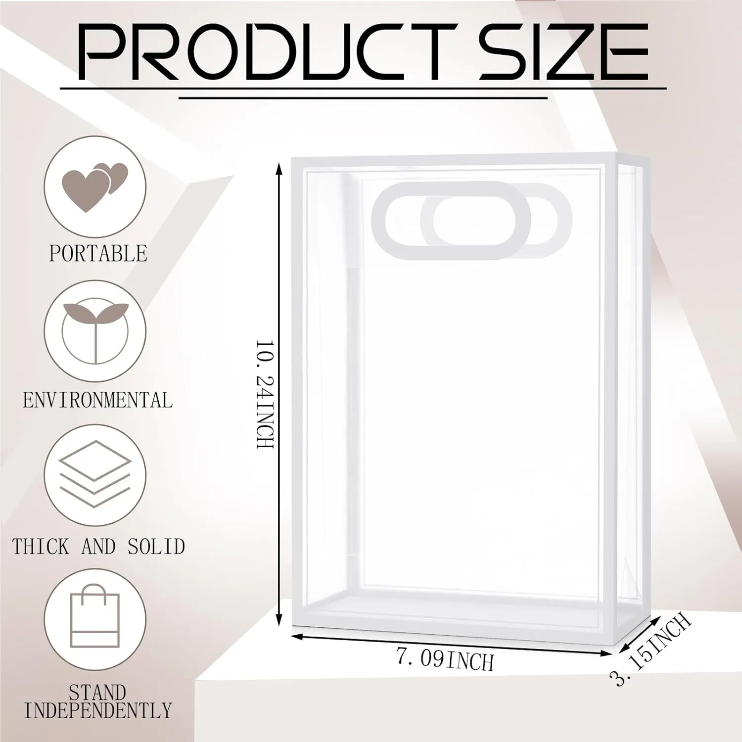 Dunzoom 20 Pcs Clear Plastic Gift Bag with Handles Reusable PP Favor Flower Bag for mother's Day Wedding Bridal Birthday Graduation(10.2 x 7.1 x 3.2'',White Trim)